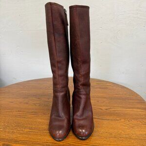 Fossil Brown Leather Knee High Wedge Boots Size 10